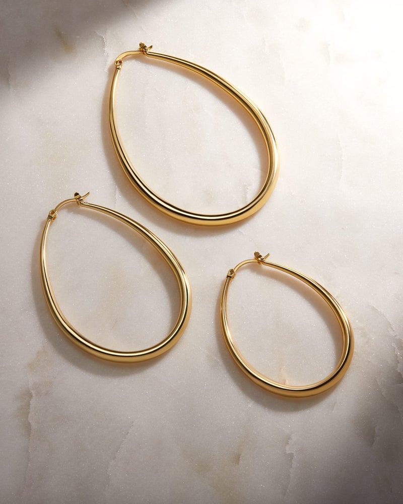 MILLA Oval Hoop Earrings - 14K Gold Plated, Rose Gold Plated and Sterling Silver Plated Hoop Earrings for Women - Hypoallergenic & Lightweight (14K Gold Plated / 55 mm / 2.2 inches) - Image 5